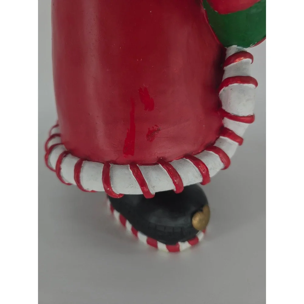 Vintage Santa Figurine Hand Painted Resin Candy Cane Heart Christmas Decor